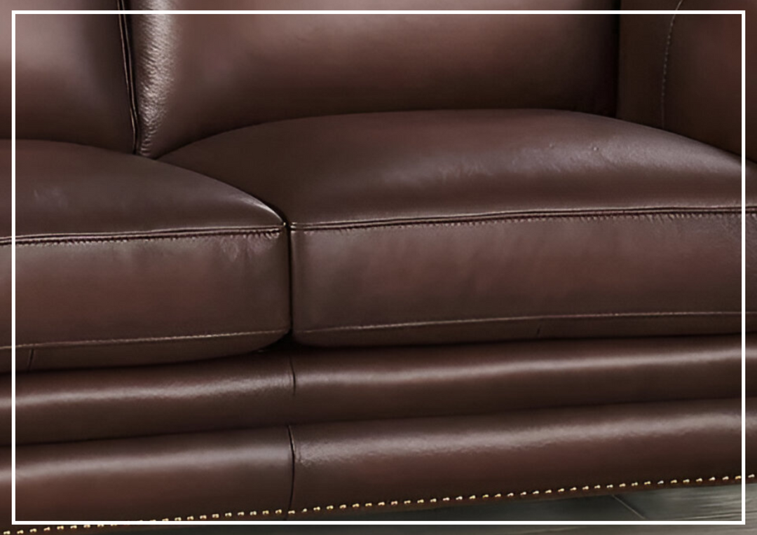 Hydeline Belfast Brown Premium Leather 3-Seater Sofa with Nailhead Trim