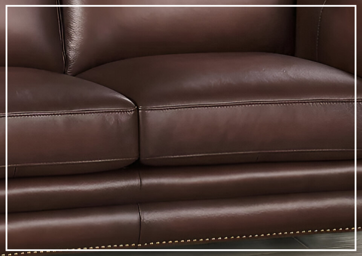 Hydeline Belfast Brown Premium Leather 3-Seater Sofa with Nailhead Trim