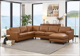 Hydeline Bella Brown Leather U-Shaped Sectional Sofa with Reversible Chaise