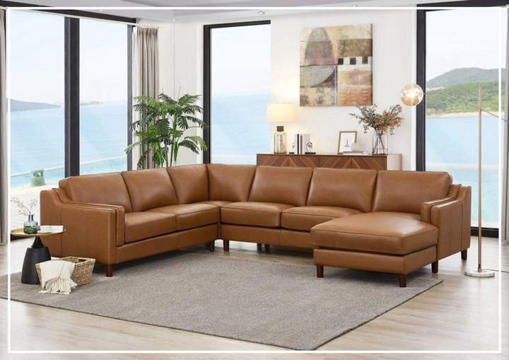 Hydeline Bella Brown Leather U-Shaped Sectional Sofa with Reversible Chaise