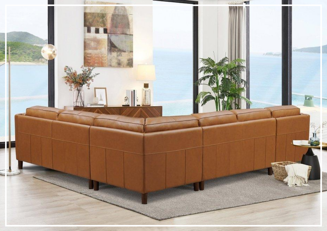 Hydeline Bella Brown Leather U-Shaped Sectional Sofa with Reversible Chaise
