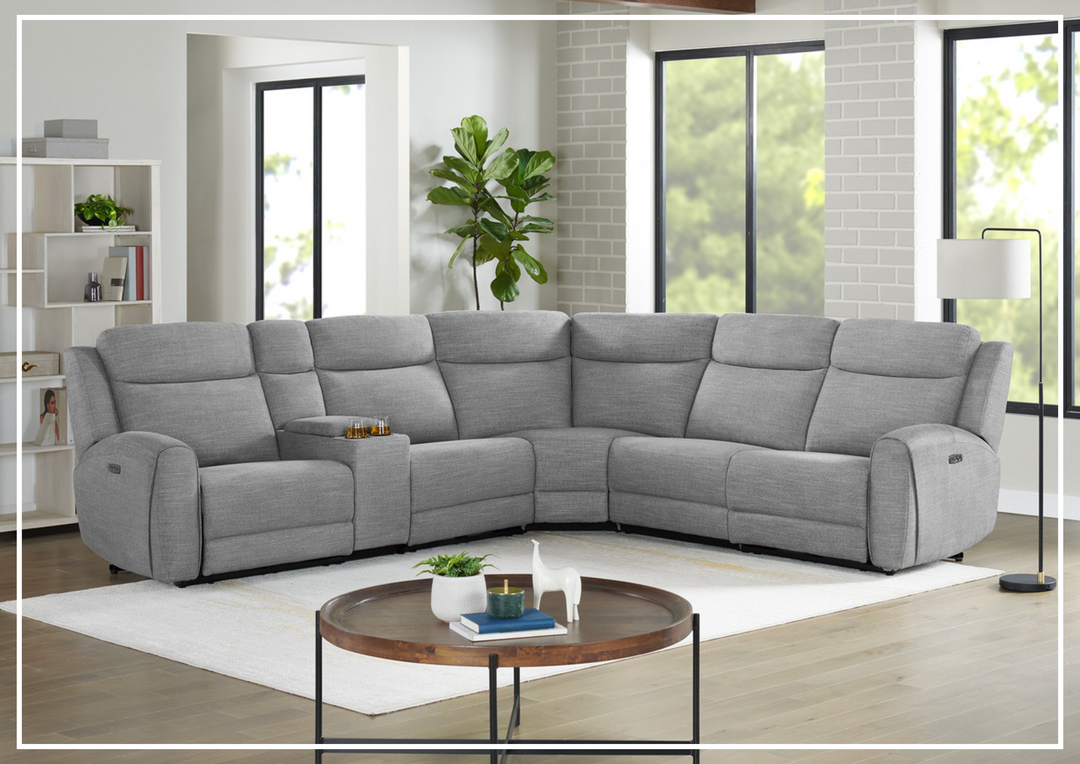 Gio Italia Wonder 6 Piece Sectional Recliner Sofa In Leather and Fabric Option-SOFABED
