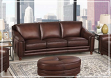 Hydeline Belfast Brown Premium Leather 3-Seater Sofa with Nailhead Trim