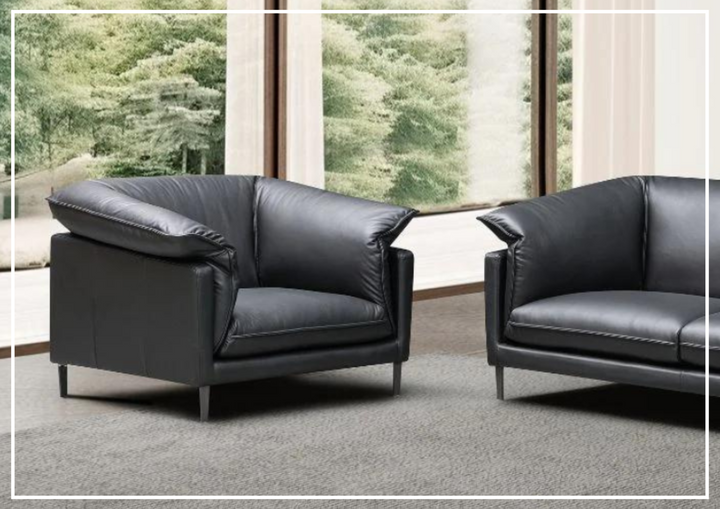Klaussner Dolce Black Leather Stationary Chair with Cushion Arms