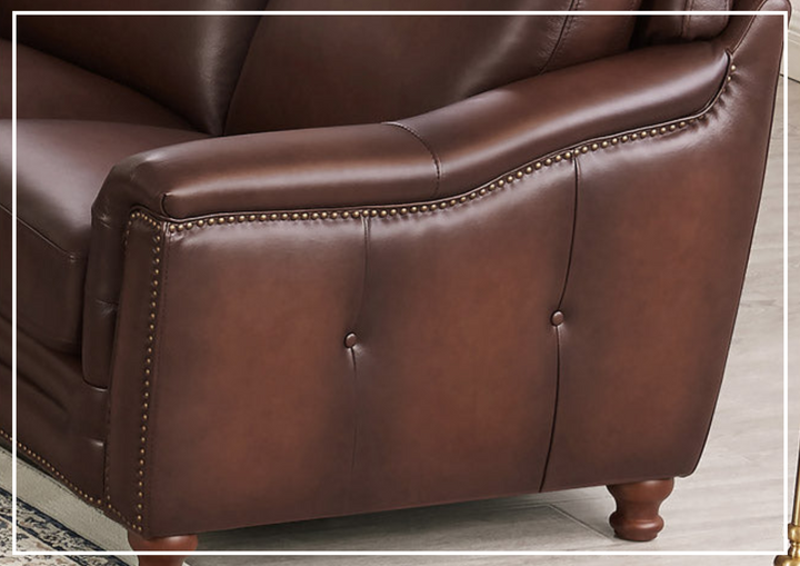 Hydeline Belfast Brown Premium Leather Loveseat with Nailhead Trim