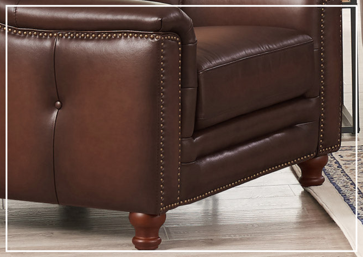 Hydeline Belfast Brown Premium Leather Chair with Nailhead Trim Finish