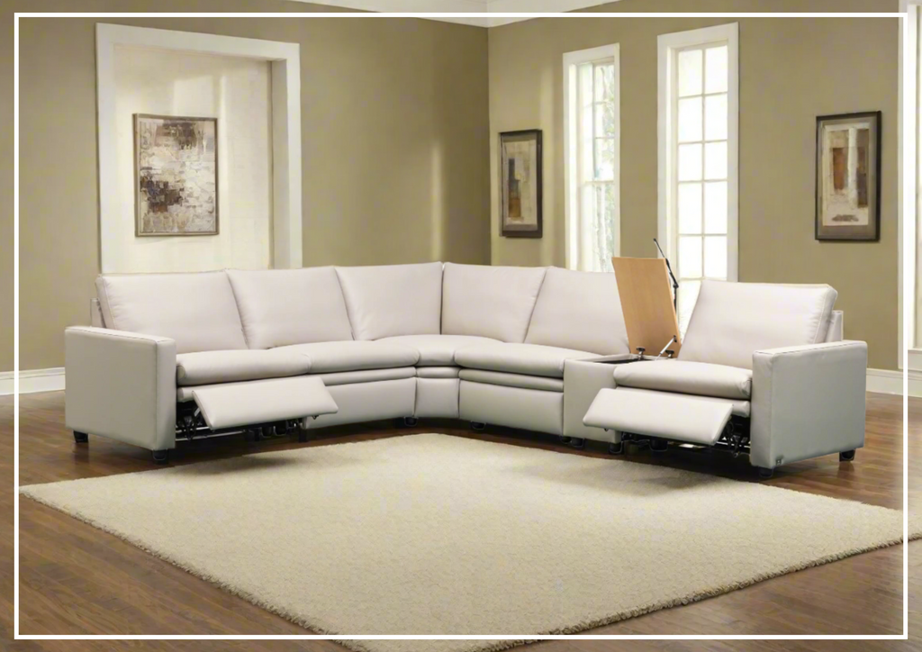 Klaussner Roma Piece Beige Leather Power Reclining Sectional