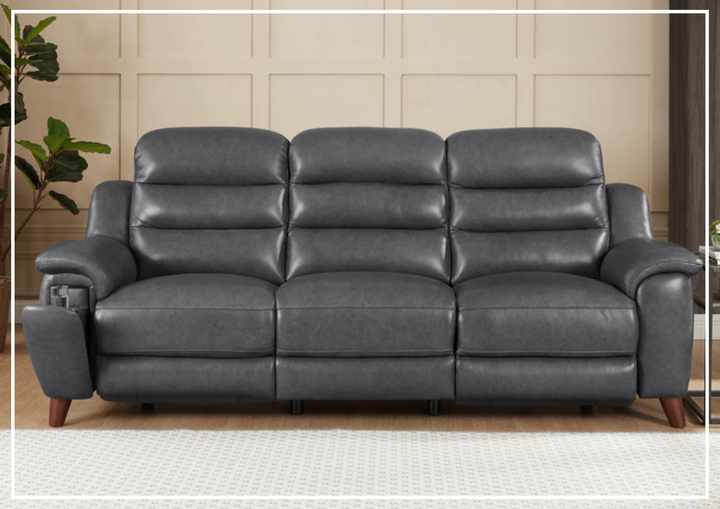 Hydeline Dream Gray Leather 3-Seater Power Recliner Sofa