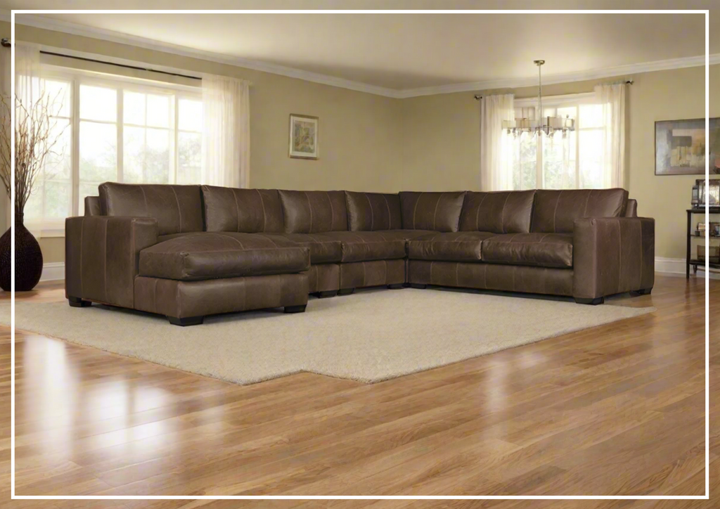 Bernhardt Dawkins Leather Sectional Sofa with Walnut Finish - Sofabed