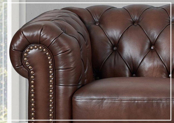 Hydeline Alton Bay Leather Chesterfield L-Shaped Sectional Sofa with Nailhead Trim