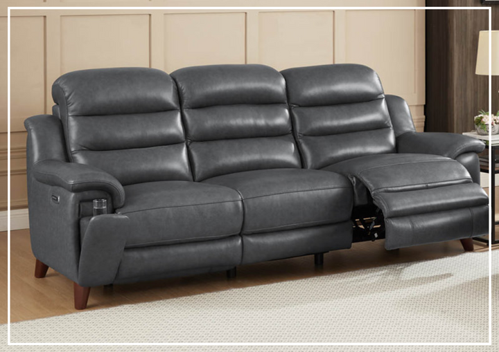 Hydeline Dream Gray Leather 3-Seater Power Recliner Sofa
