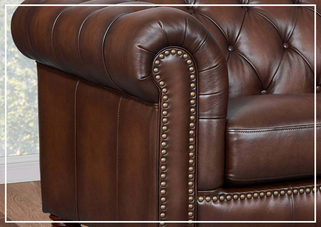 Hydeline Alton Bay Leather Chesterfield L-Shaped Sectional Sofa with Nailhead Trim