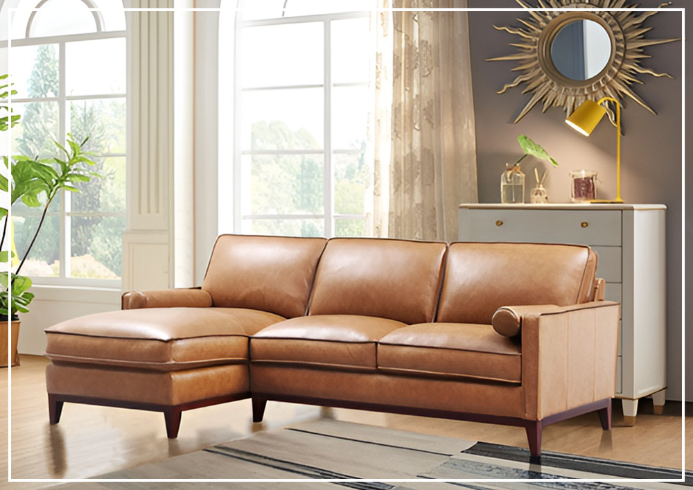 Gio Italia Harper 3-Seater Leather Sectional Sofa With Chaise-SOFABED
