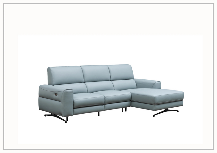 Klaussner Milano Blue Leather L-Shape Power Reclining Sectional Sofa