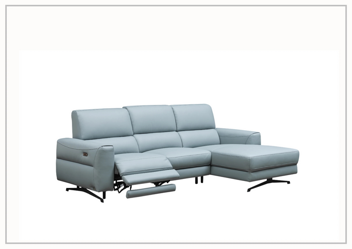 Klaussner Milano Blue Leather L-Shape Power Reclining Sectional Sofa