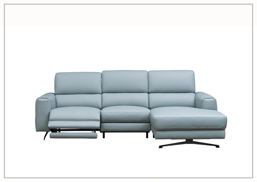 Klaussner Milano Blue Leather L-Shape Power Reclining Sectional Sofa