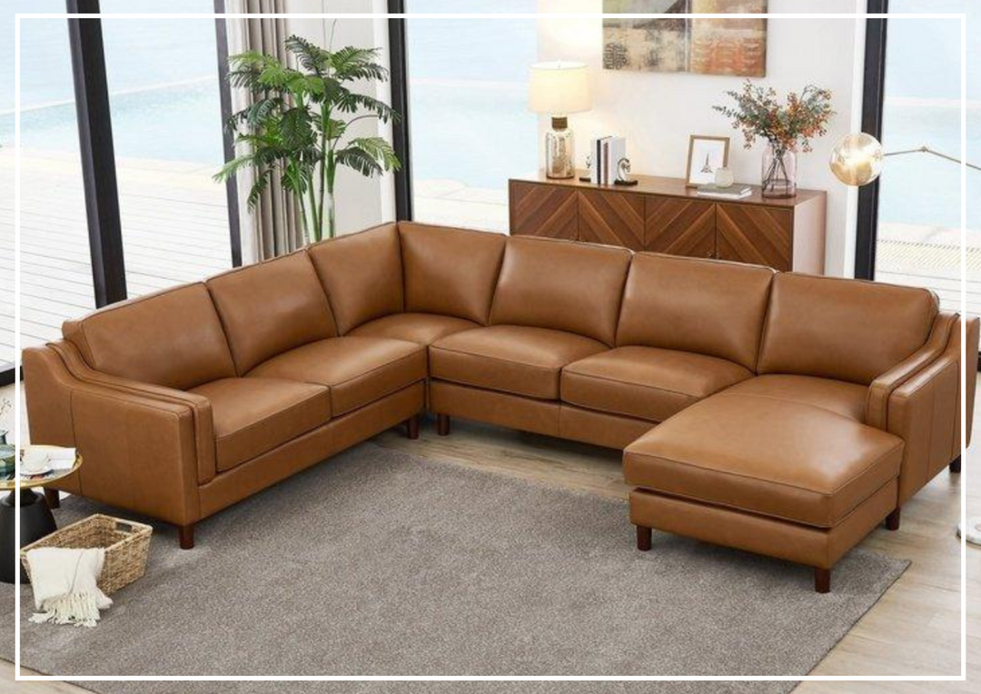 Hydeline Bella U-Shaped Leather Sectional Sofa with Chaise-Sofabed