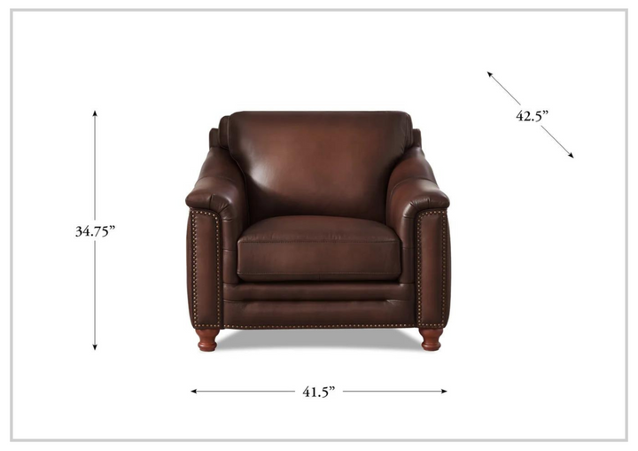 Hydeline Belfast Brown Premium Leather Chair with Nailhead Trim Finish