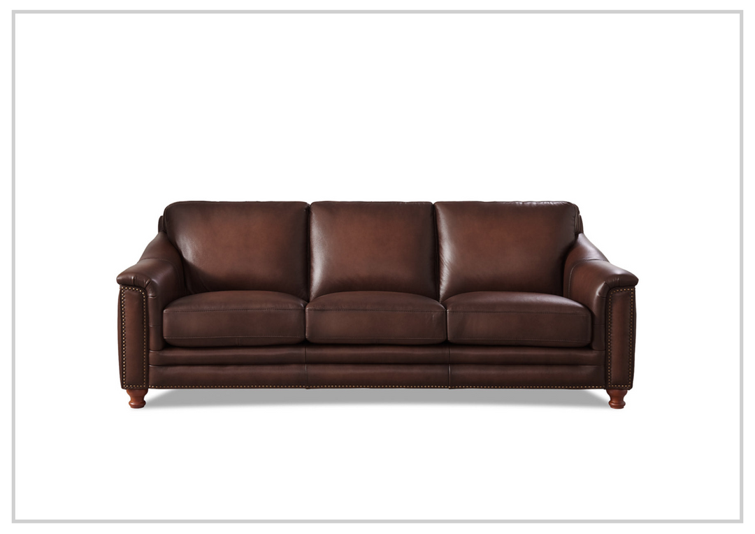Hydeline Belfast Brown Premium Leather 3-Seater Sofa with Nailhead Trim