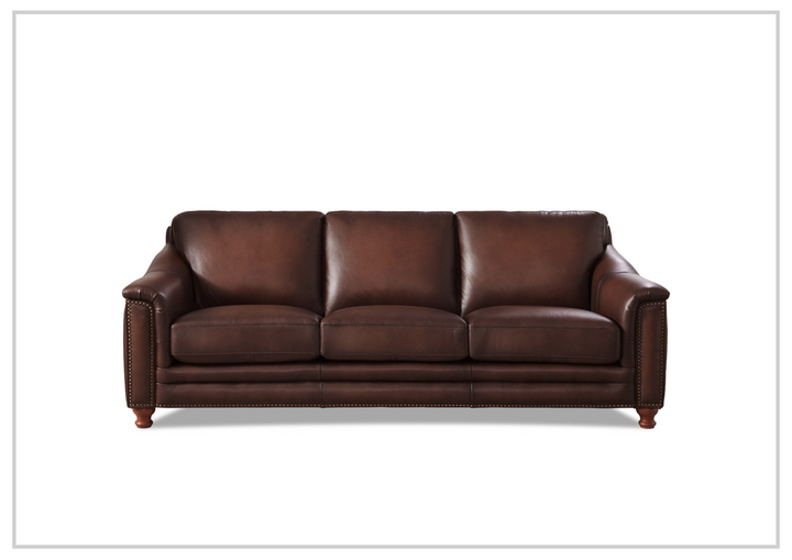 Hydeline Belfast Brown Premium Leather 3-Seater Sofa with Nailhead Trim