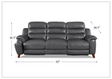 Hydeline Dream Gray Leather 3-Seater Power Recliner Sofa