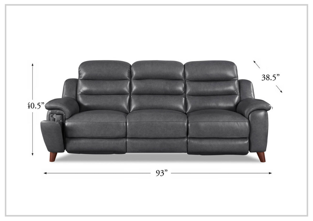 Hydeline Dream Gray Leather 3-Seater Power Recliner Sofa