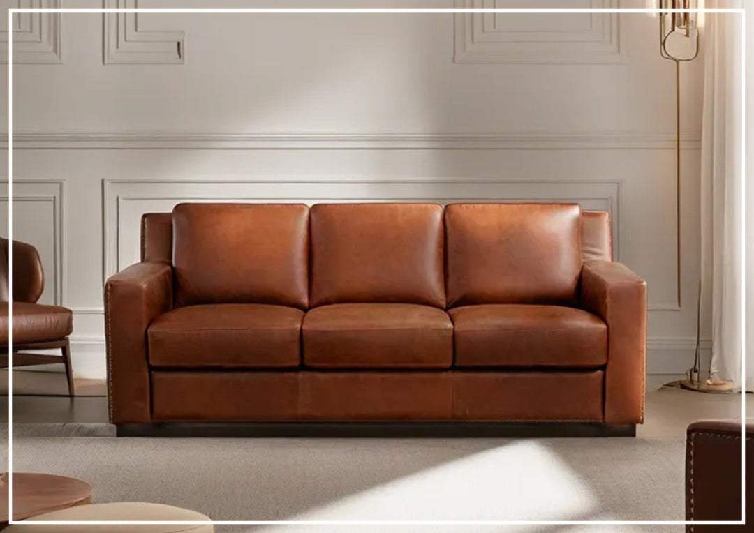 Alaves 3-Seater Brown Leather Sleeper Sofa (Queen Size)