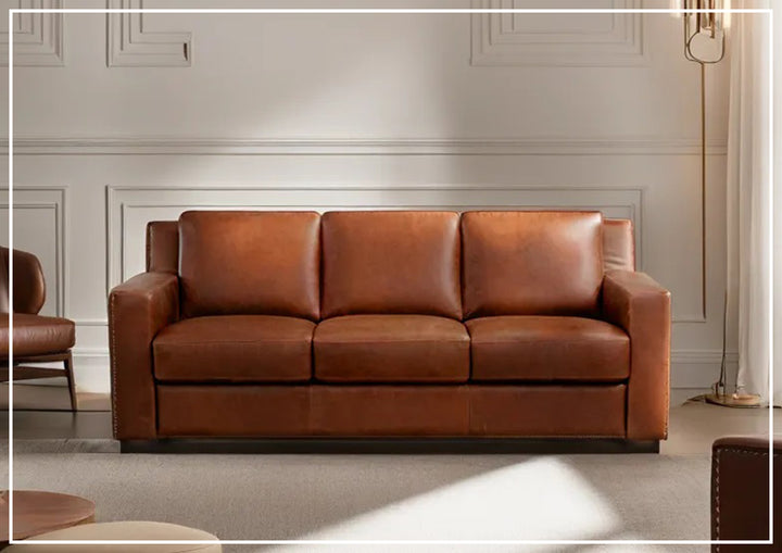 Kathy Ireland Alaves 3-Seater Brown Leather Sleeper Sofa (Queen Size)