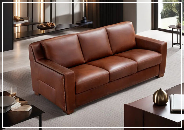 Alaves 3-Seater Brown Leather Sleeper Sofa (Queen Size)