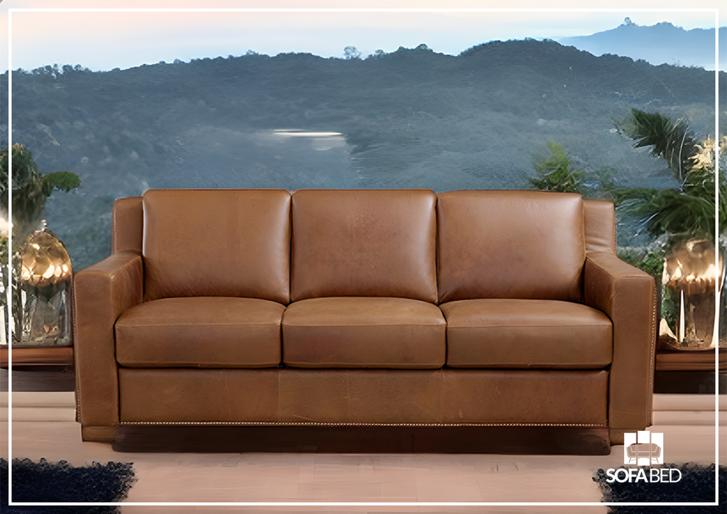 Kathy Ireland Alaves 3 Seater Brown Leather Sleeper Sofa Queen Size SOFABED