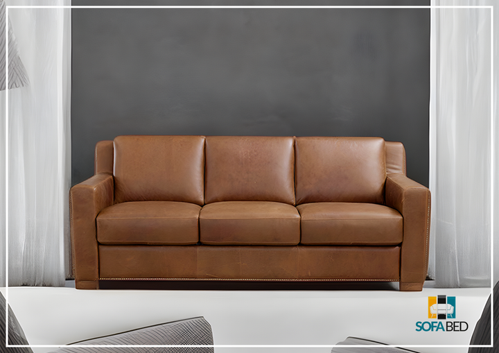 Kathy Ireland Alaves 3-Seater Brown Leather Sleeper Sofa (Queen Size)