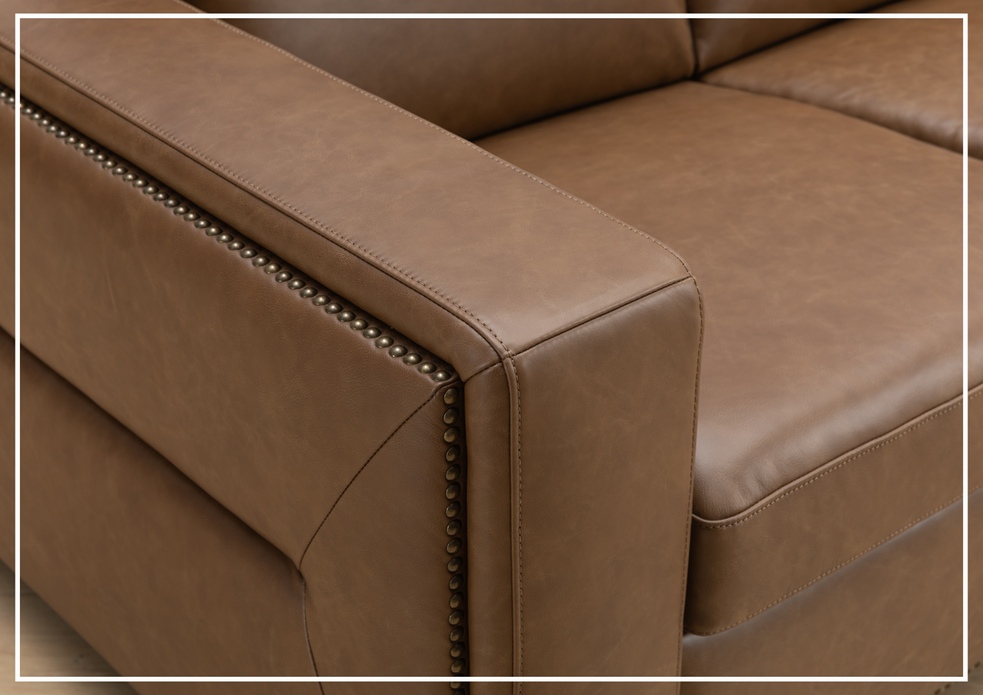 Kathy Ireland Alaves 3-Seater Brown Leather Sleeper Sofa (Queen Size)-SOFABED