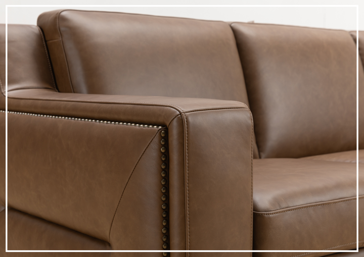 Kathy Ireland Alaves 3-Seater Brown Leather Sleeper Sofa (Queen Size)-SOFABED