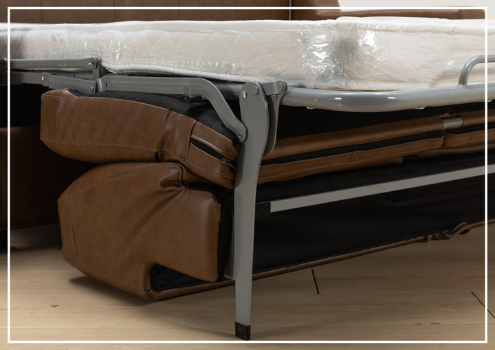 Kathy Ireland Alaves 3-Seater Brown Leather Sleeper Sofa (Queen Size)-SOFABED