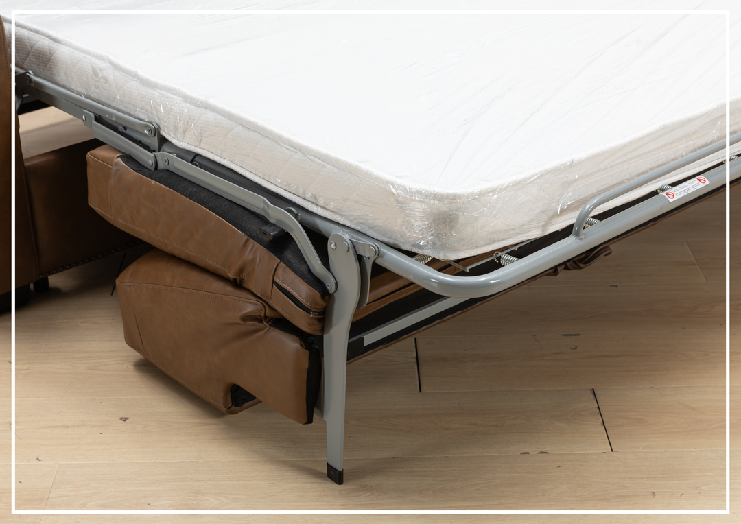 Kathy Ireland Alaves 3-Seater Brown Leather Sleeper Sofa (Queen Size)-SOFABED