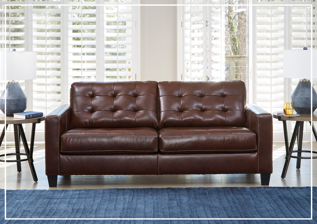 Altonia Queen Blue and Brown Leather Sleeper Sofa