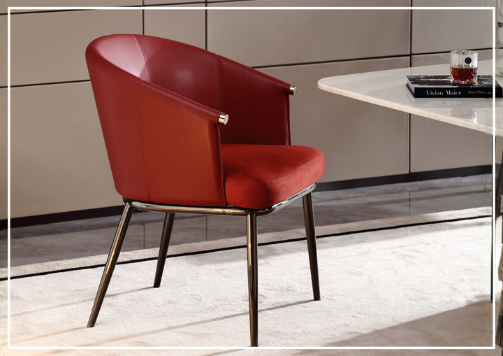 Klaussner Autentico Red Leather Framed Fabric Seating Dining Chair