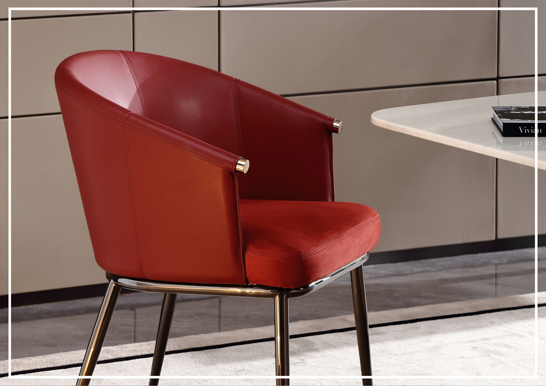 Klaussner Autentico Red Leather Framed Fabric Seating Dining Chair