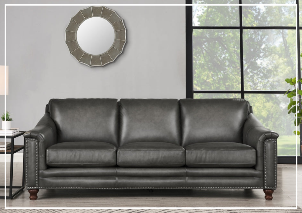 Hydeline Belfast Brown Premium Leather 3-Seater Sofa with Nailhead Trim