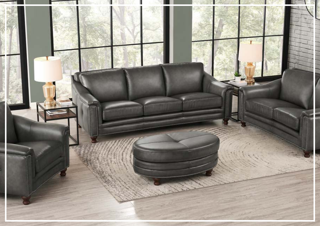Hydeline Belfast Brown Premium Leather 3-Seater Sofa with Nailhead Trim
