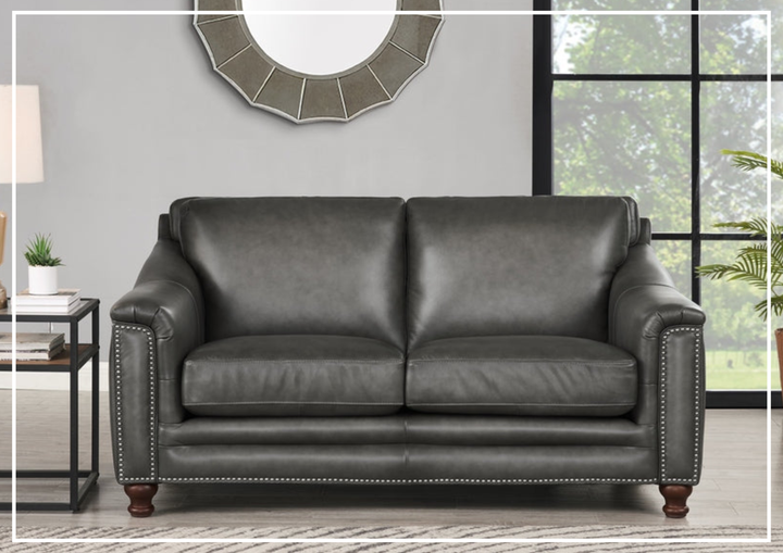 Hydeline Belfast Brown Premium Leather Loveseat with Nailhead Trim