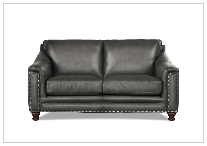 Hydeline Belfast Brown Premium Leather Loveseat with Nailhead Trim