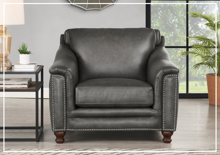 Hydeline Belfast Brown Premium Leather Chair with Nailhead Trim Finish