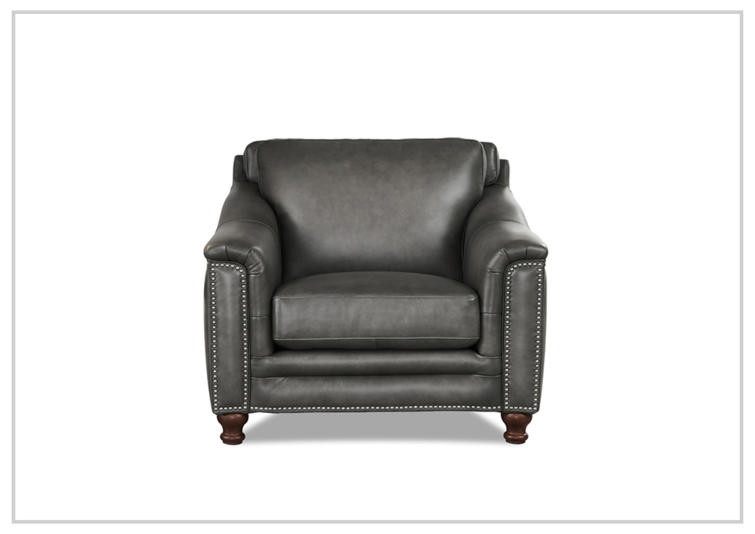 Hydeline Belfast Brown Premium Leather Chair with Nailhead Trim Finish