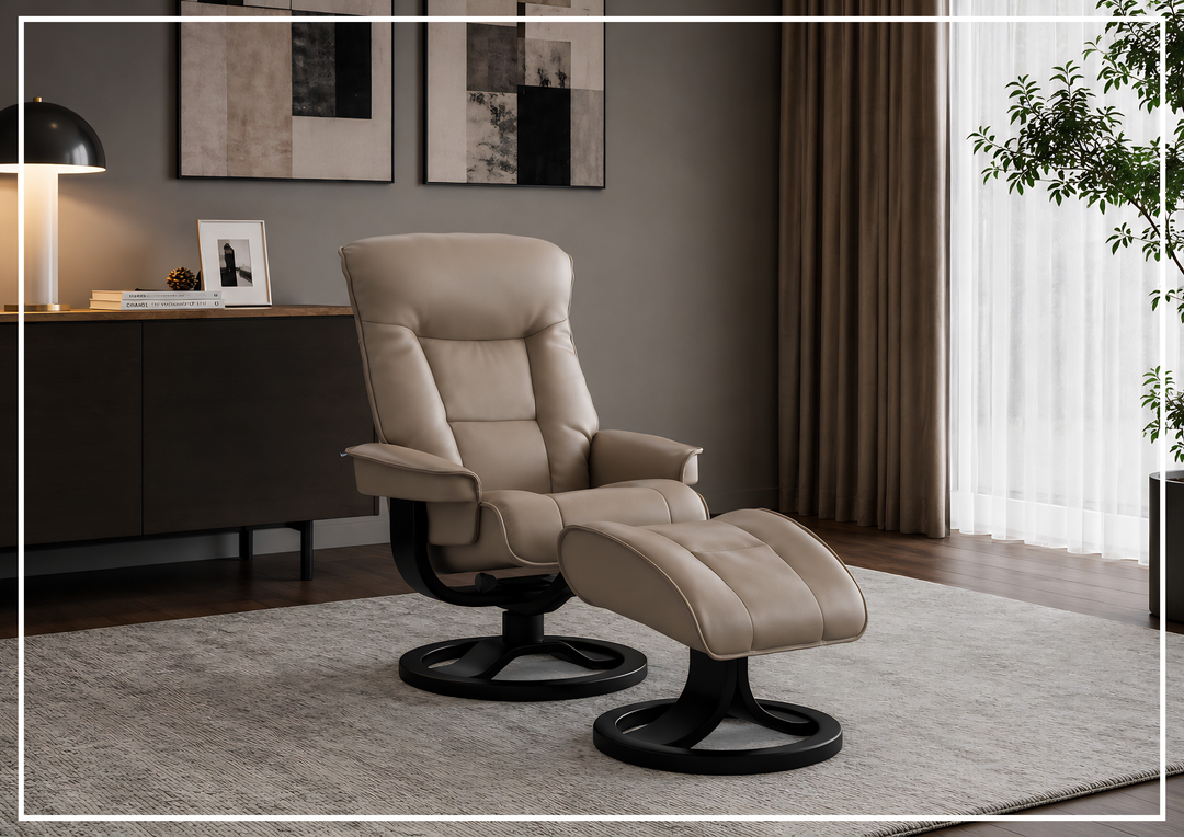 Fjords Bergen R Leather Swivel Recliner Chair with Foot Stool-Sofabed
