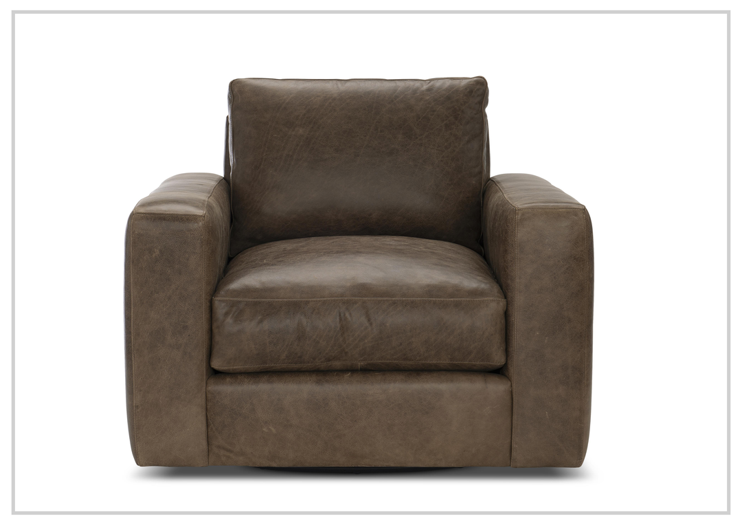 Bernhardt Dawkins Leather Swivel Chair with Wide Track Arms