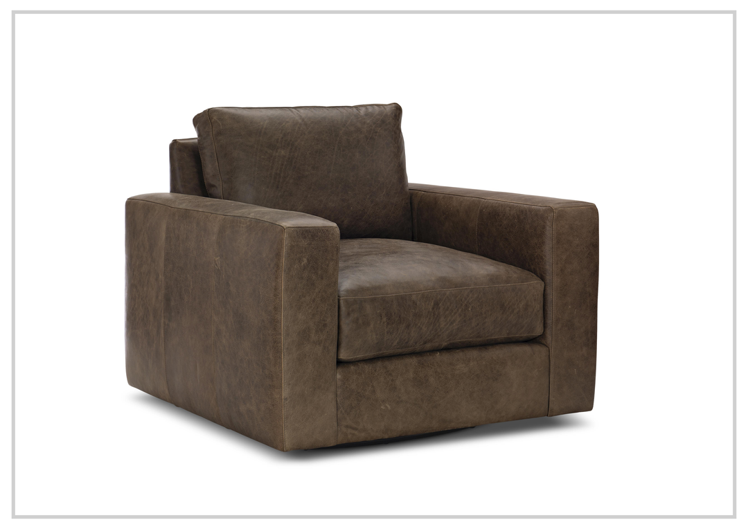 Bernhardt Dawkins Leather Swivel Chair with Wide Track Arms
