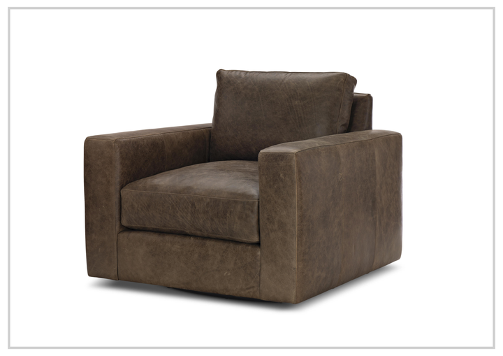 Bernhardt Dawkins Leather Swivel Chair with Wide Track Arms