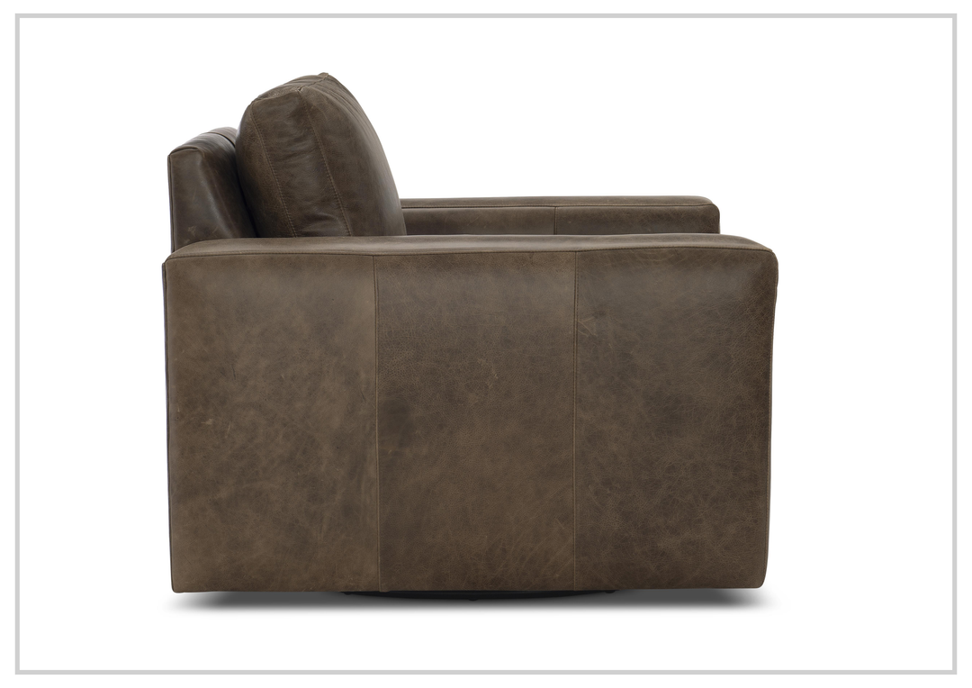 Bernhardt Dawkins Leather Swivel Chair with Wide Track Arms