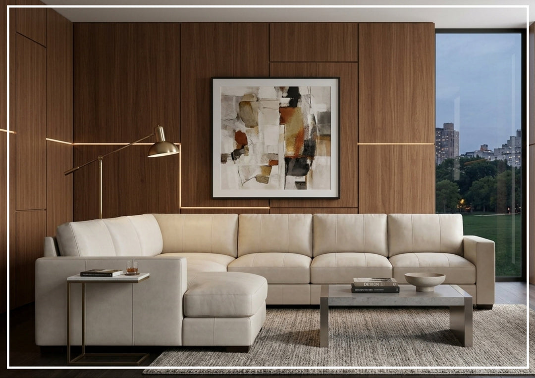 Bernhardt Dawkins Leather Sectional Sofa with Walnut Finish-Sofabed
